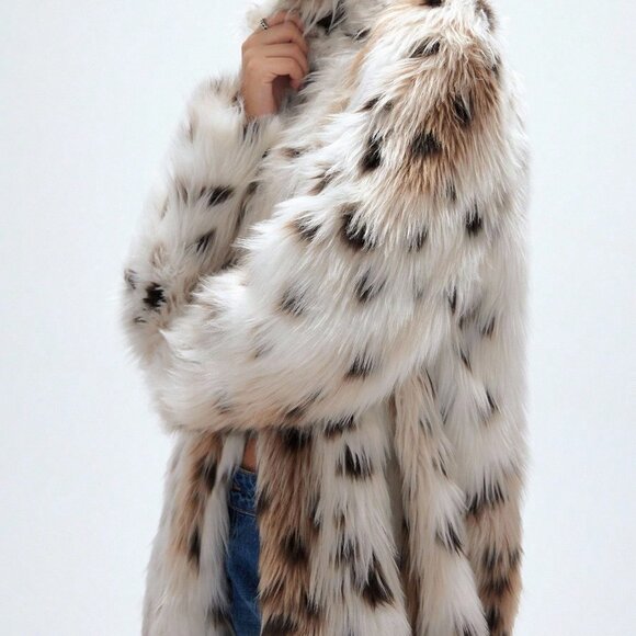 Multicolor Casual Women's Faux Fur Leopard Print Loose Oversized Coat - Picture 4 of 7